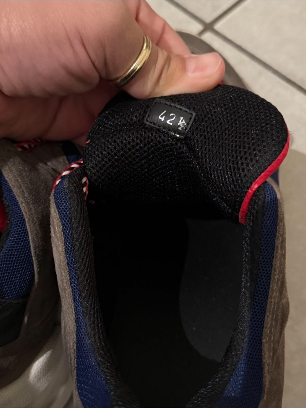 Moncler Men’s Red, Navy & Taupe Suede Mesh Sneakers - Picture 5 of 5